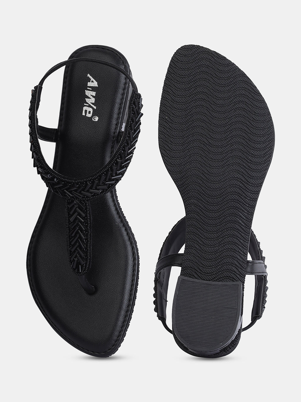 Aiwie Women's Embellished Ethnic Flat Sandals | Stylish Slip-On Toe Ring Flats | Traditional Party & Festive Footwear