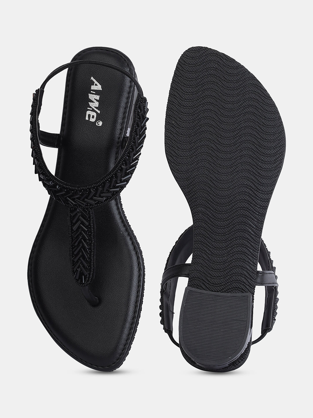 Aiwie Women's Embellished Ethnic Flat Sandals | Stylish Slip-On Toe Ring Flats | Traditional Party & Festive Footwear
