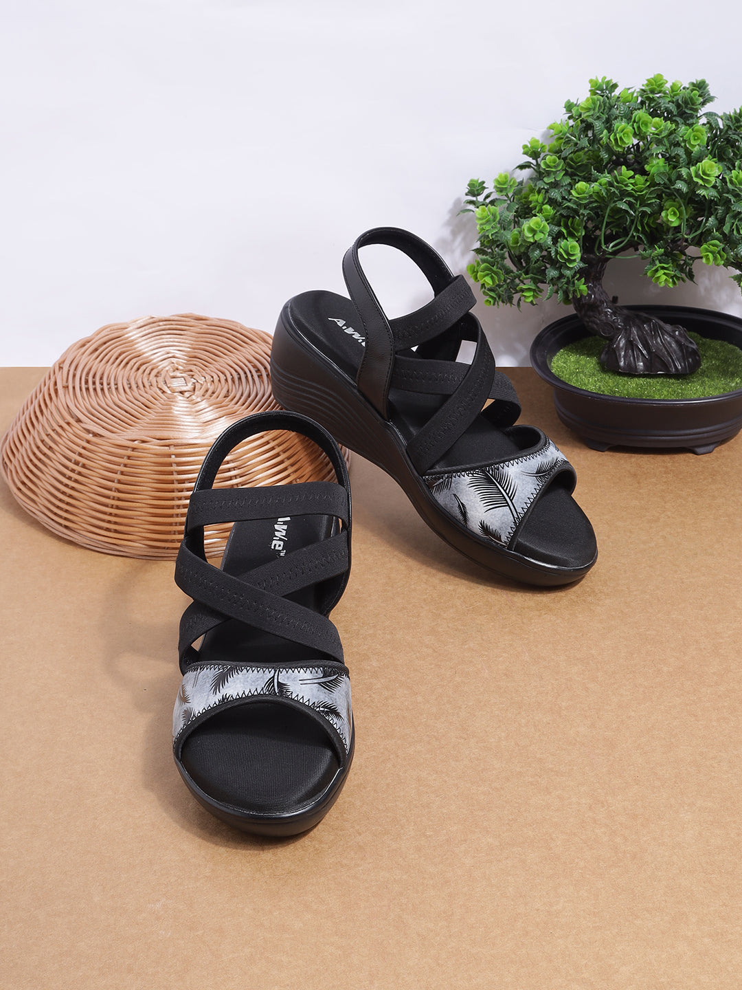 Womens Wedge Heel Sandals | Stretchable Cross-Strap Slip-On Footwear for Daily & Casual Wear Heel Size : 2 Inches