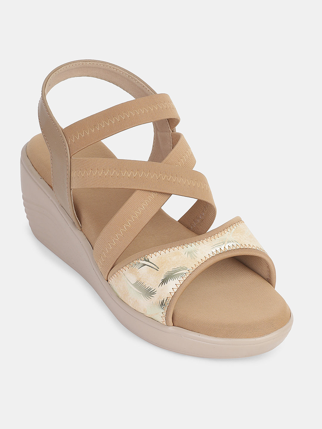 Womens Wedge Heel Sandals | Stretchable Cross-Strap Slip-On Footwear for Daily & Casual Wear Heel Size : 2 Inches