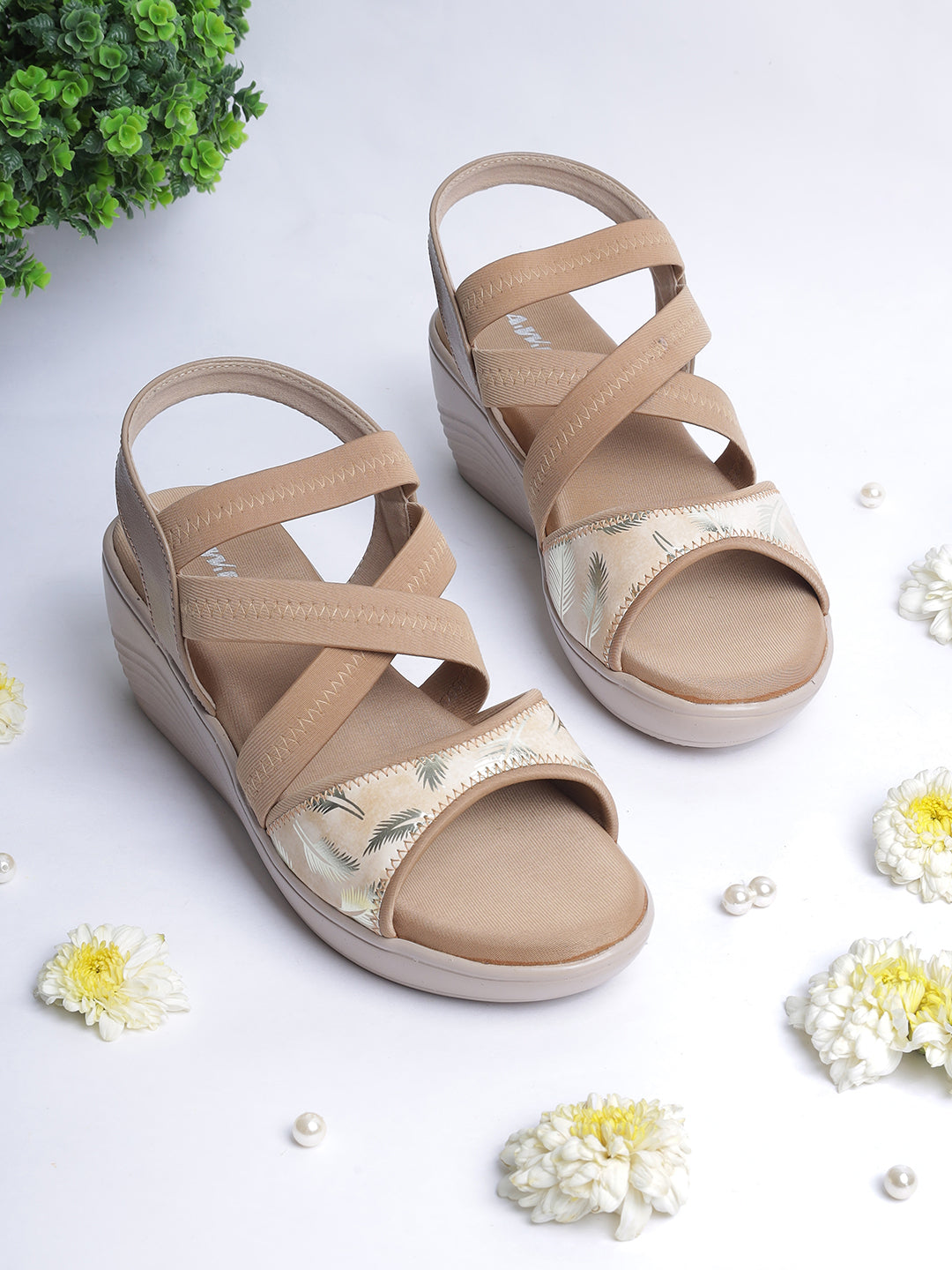 Womens Wedge Heel Sandals | Stretchable Cross-Strap Slip-On Footwear for Daily & Casual Wear Heel Size : 2 Inches