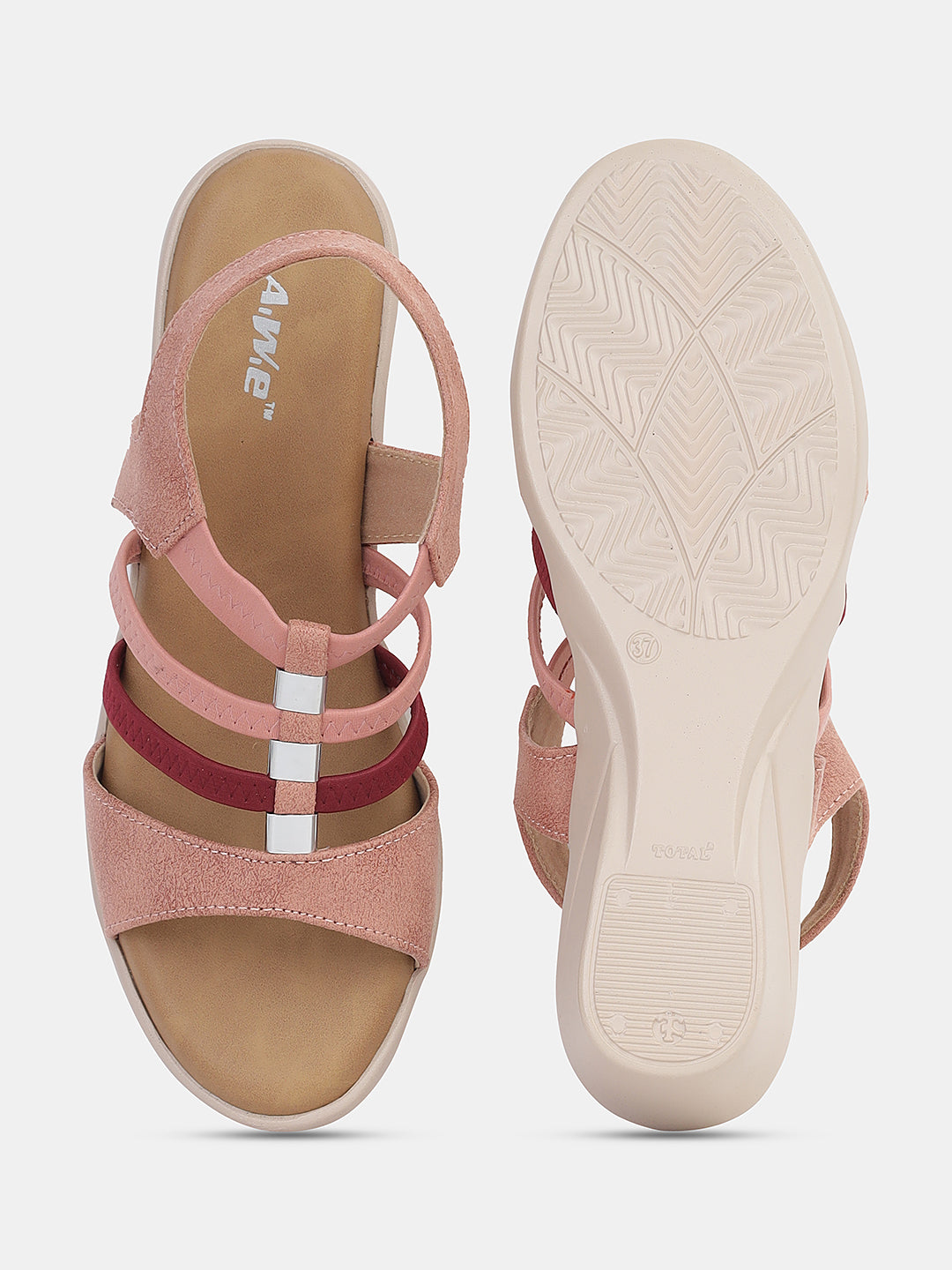 Womens Wedge Sandals | Multi-Strap Slip-On Comfort Heels with Metallic Accents for Daily & Occasion Wear Heel Size : 2 Inches