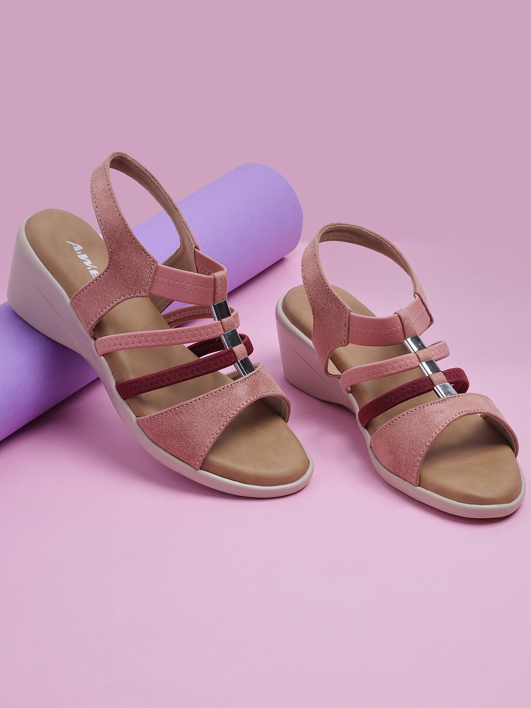 Womens Wedge Sandals | Multi-Strap Slip-On Comfort Heels with Metallic Accents for Daily & Occasion Wear Heel Size : 2 Inches