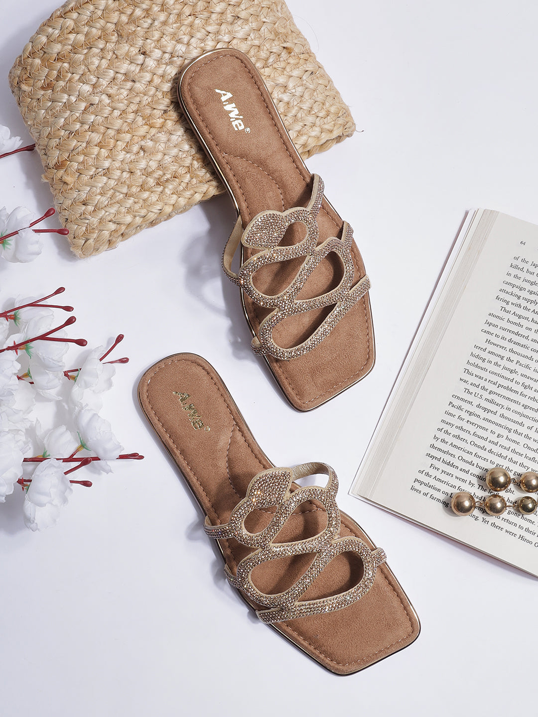 Women's Ethnic Slip-On Flats | Designer Multi-Strap Sandals with Embellished Detailing for Festive & Daily Wear