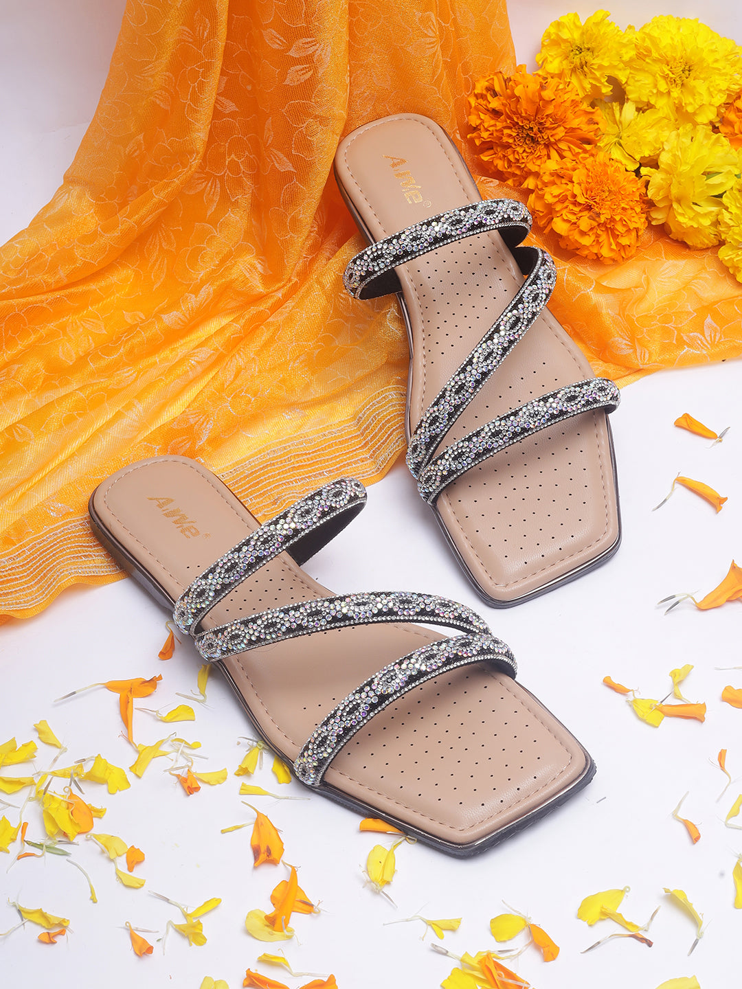 Women's Ethnic Flat Sandals | Triple Strap Slip-On with Stylish Braided Detailing for Daily & Festive Wear