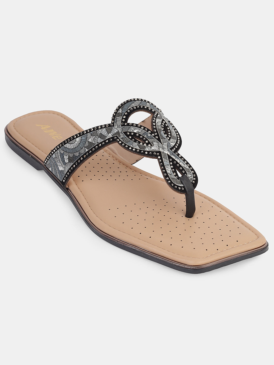 Women's Ethnic Toe-Loop Flats | Embellished Knot Design Slip-On Sandals for Festive & Casual Wear