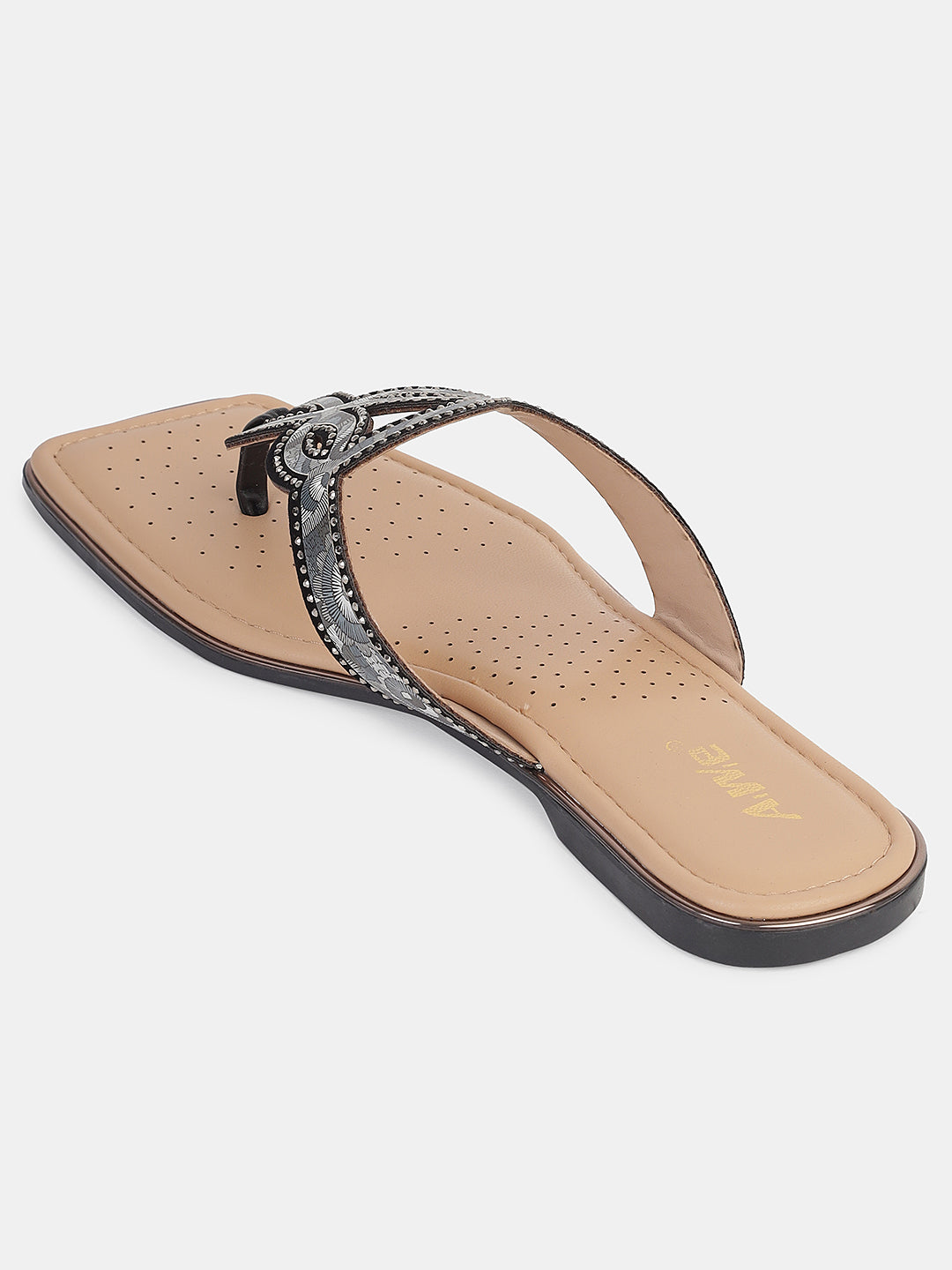 Women's Ethnic Toe-Loop Flats | Embellished Knot Design Slip-On Sandals for Festive & Casual Wear