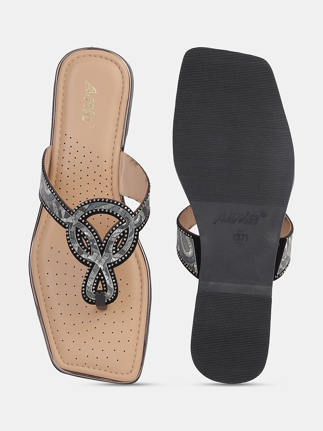 Women's Ethnic Toe-Loop Flats | Embellished Knot Design Slip-On Sandals for Festive & Casual Wear