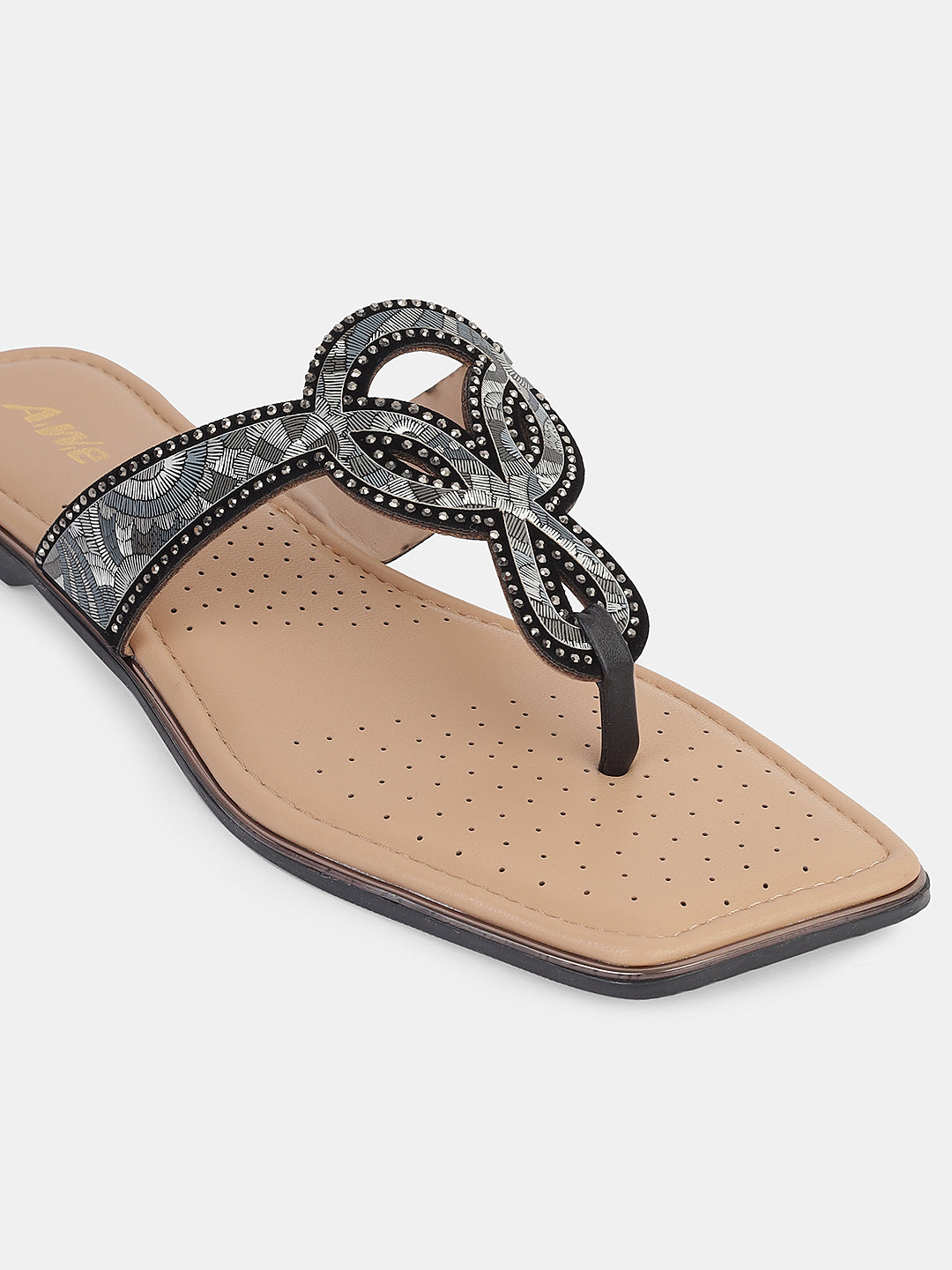 Women's Ethnic Toe-Loop Flats | Embellished Knot Design Slip-On Sandals for Festive & Casual Wear