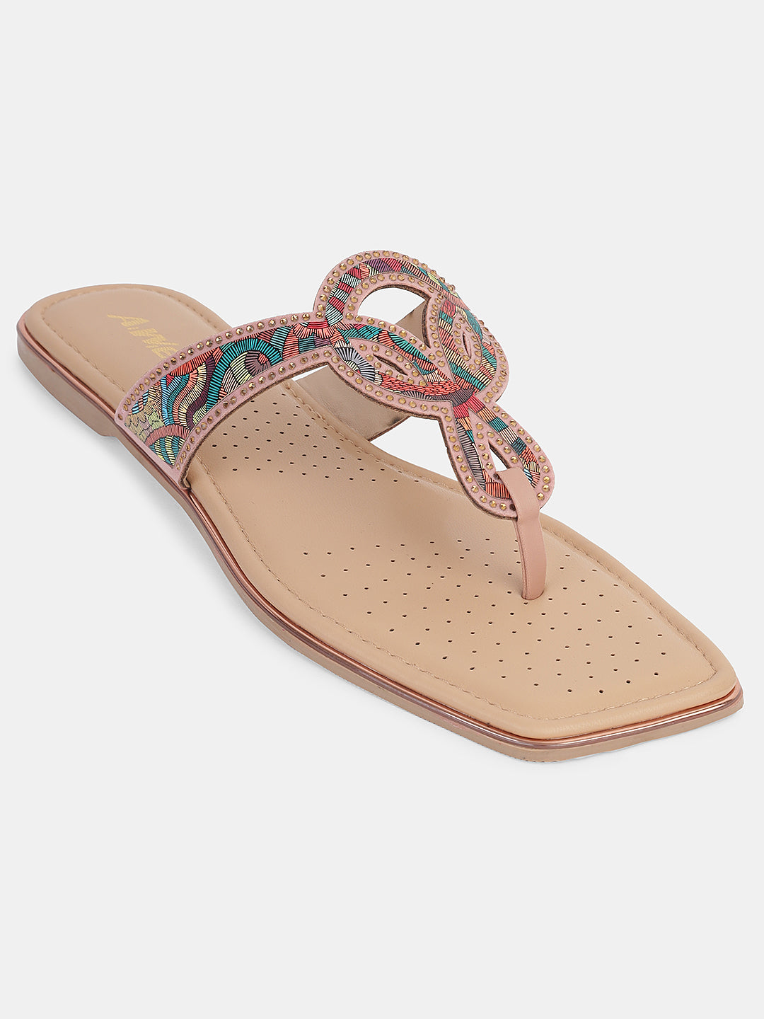 Women's Ethnic Toe-Loop Flats | Embellished Knot Design Slip-On Sandals for Festive & Casual Wear