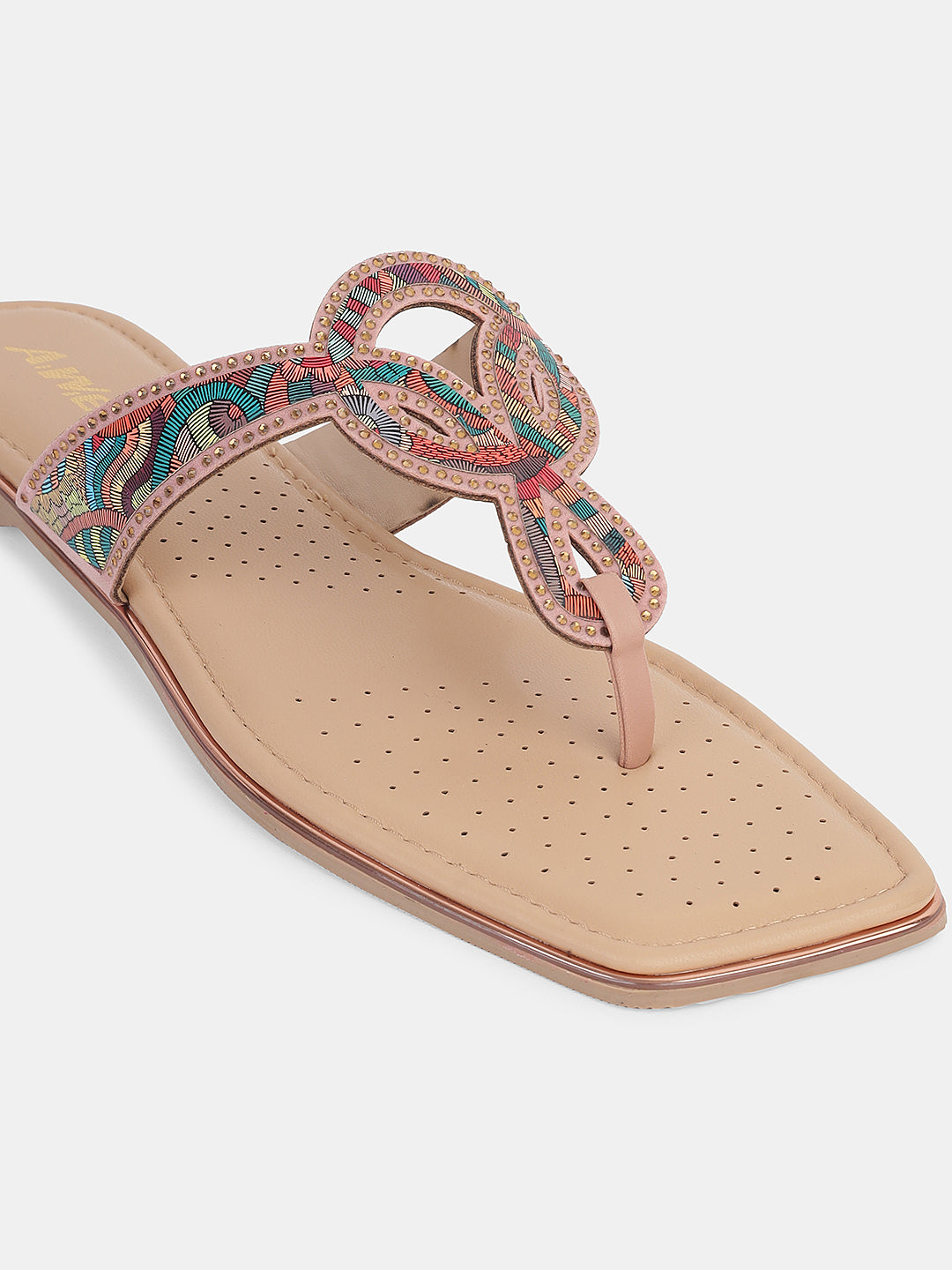 Women's Ethnic Toe-Loop Flats | Embellished Knot Design Slip-On Sandals for Festive & Casual Wear