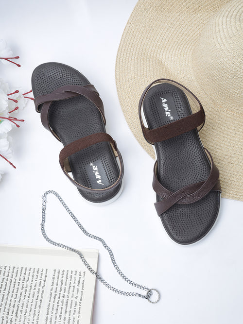Aiwie Women's Casual Comfort Sandals | Lightweight Slip-On Sandals with Cross-Strap and Back Support | Daily Wear Walking Flats