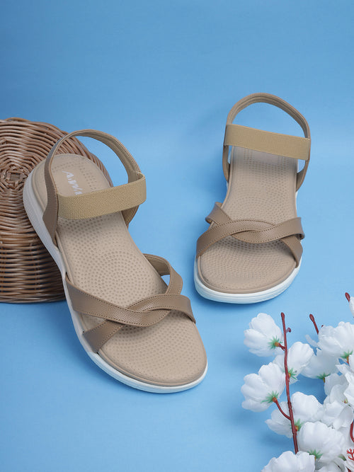 Aiwie Women's Casual Comfort Sandals | Lightweight Slip-On Sandals with Cross-Strap and Back Support | Daily Wear Walking Flats