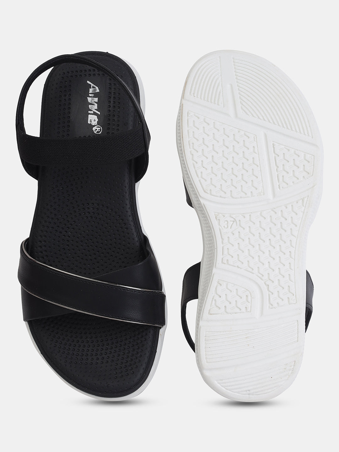 Aiwie Women's Casual Comfort Flat Sandals | Elastic Back Strap Slip-On Sandals for Daily & office Use | Lightweight Open-Toe Flats