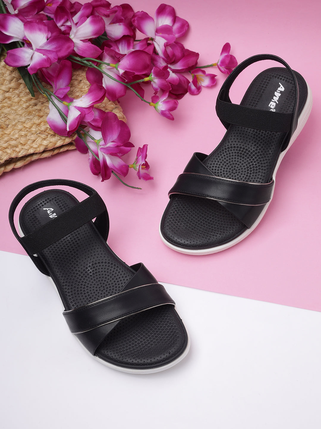 Aiwie Women's Casual Comfort Flat Sandals | Elastic Back Strap Slip-On Sandals for Daily & office Use | Lightweight Open-Toe Flats
