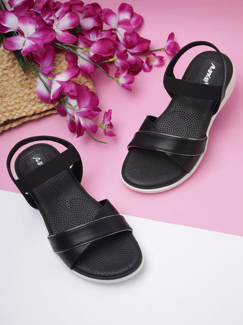 Aiwie Women's Casual Comfort Flat Sandals | Elastic Back Strap Slip-On Sandals for Daily & office Use | Lightweight Open-Toe Flats