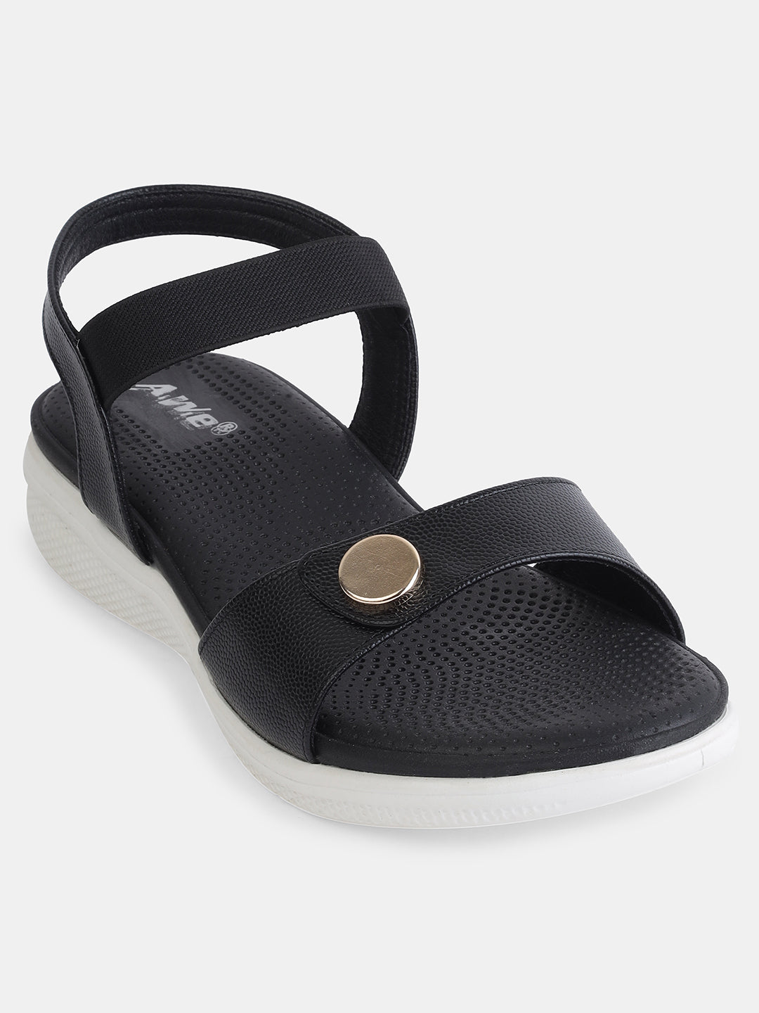 Aiwie Women's Casual Flat Sandals with Back Strap | Comfortable Slip-On Sandals with Metal Button Detail | Everyday Walking Footwear