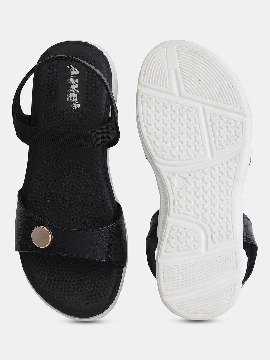 Aiwie Women's Casual Flat Sandals with Back Strap | Comfortable Slip-On Sandals with Metal Button Detail | Everyday Walking Footwear