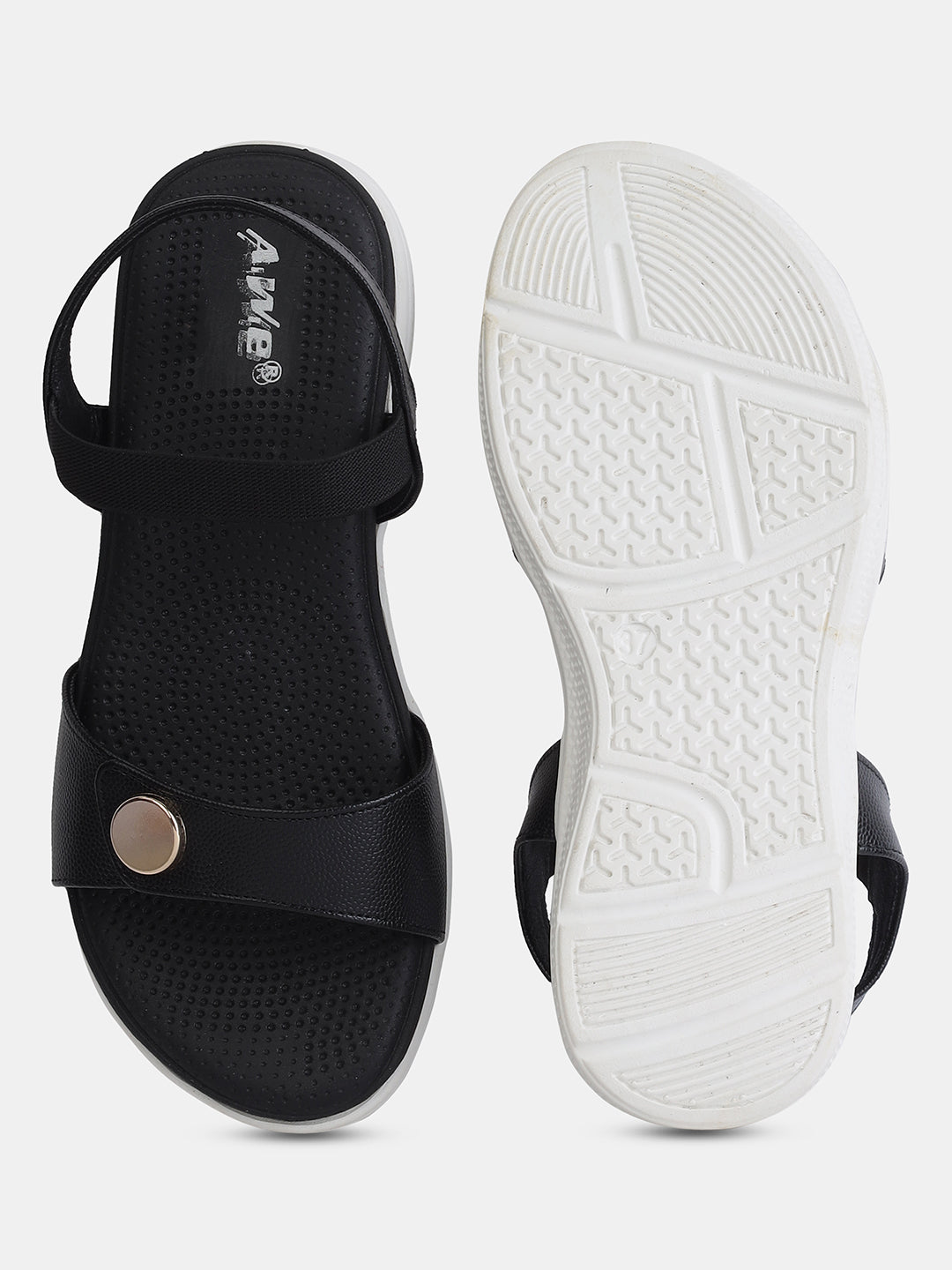 Aiwie Women's Casual Flat Sandals with Back Strap | Comfortable Slip-On Sandals with Metal Button Detail | Everyday Walking Footwear