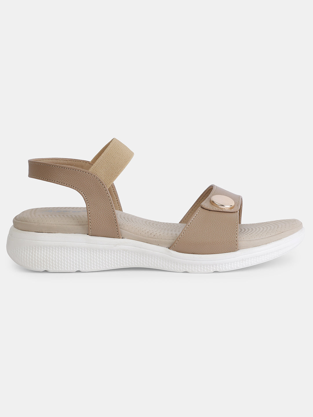 Aiwie Women's Casual Flat Sandals with Back Strap | Comfortable Slip-On Sandals with Metal Button Detail | Everyday Walking Footwear
