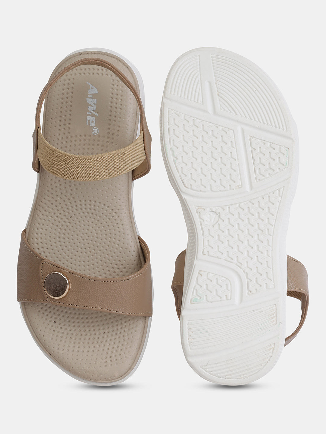 Aiwie Women's Casual Flat Sandals with Back Strap | Comfortable Slip-On Sandals with Metal Button Detail | Everyday Walking Footwear