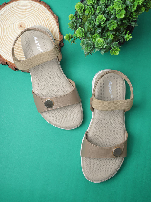 Aiwie Women's Casual Flat Sandals with Back Strap | Comfortable Slip-On Sandals with Metal Button Detail | Everyday Walking Footwear