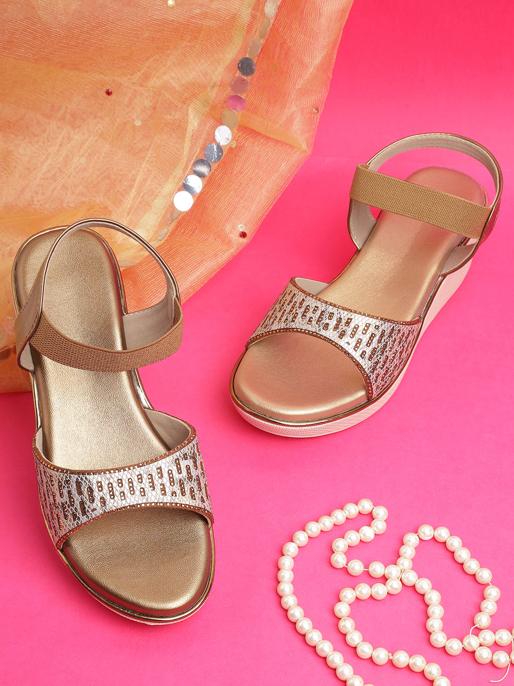Womens Stylish Ankle Strap Wedge Sandals | Lightweight Partywear and Casual Footwear Heel Size : 2 Inches