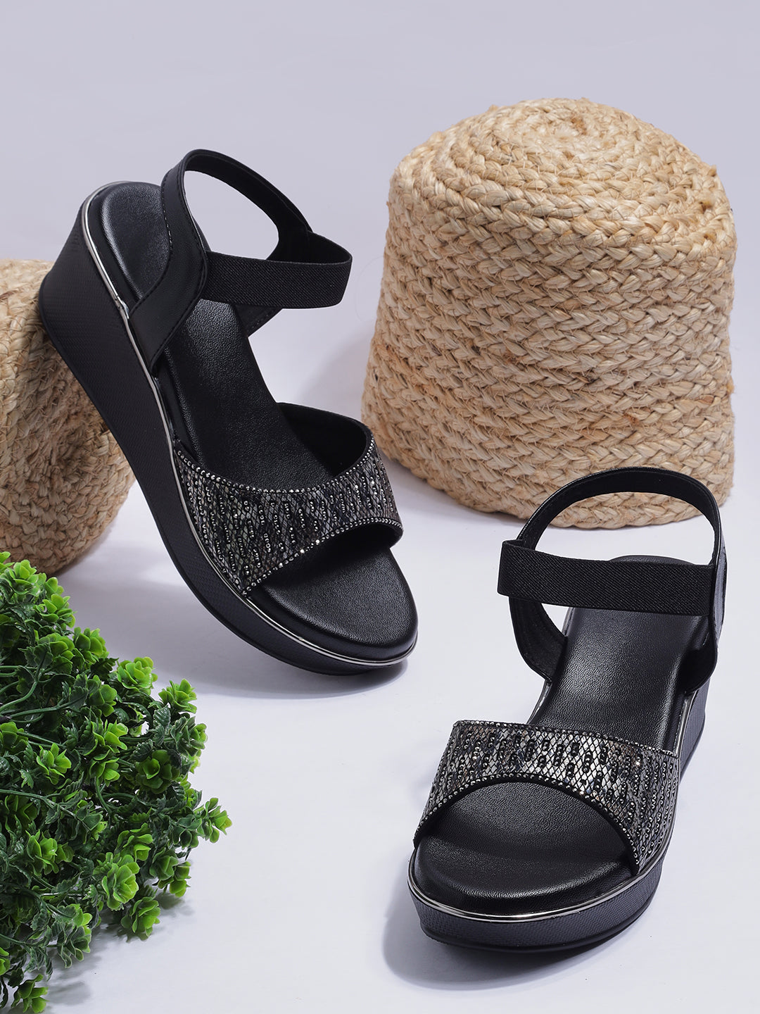 Womens Stylish Ankle Strap Wedge Sandals | Lightweight Partywear and Casual Footwear Heel Size : 2 Inches