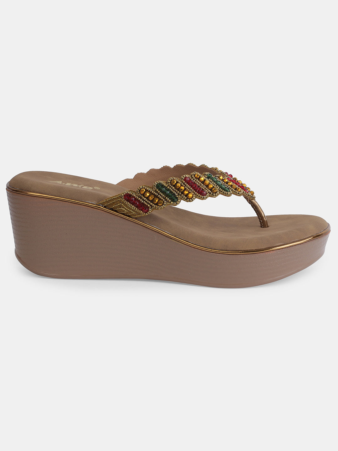 Aiwie Womens Embellished Ethnic Slip-On Flats | Beaded Traditional Toe Ring Sandals | Festive & Wedding Wear Footwear Heel Size : 2 Inches