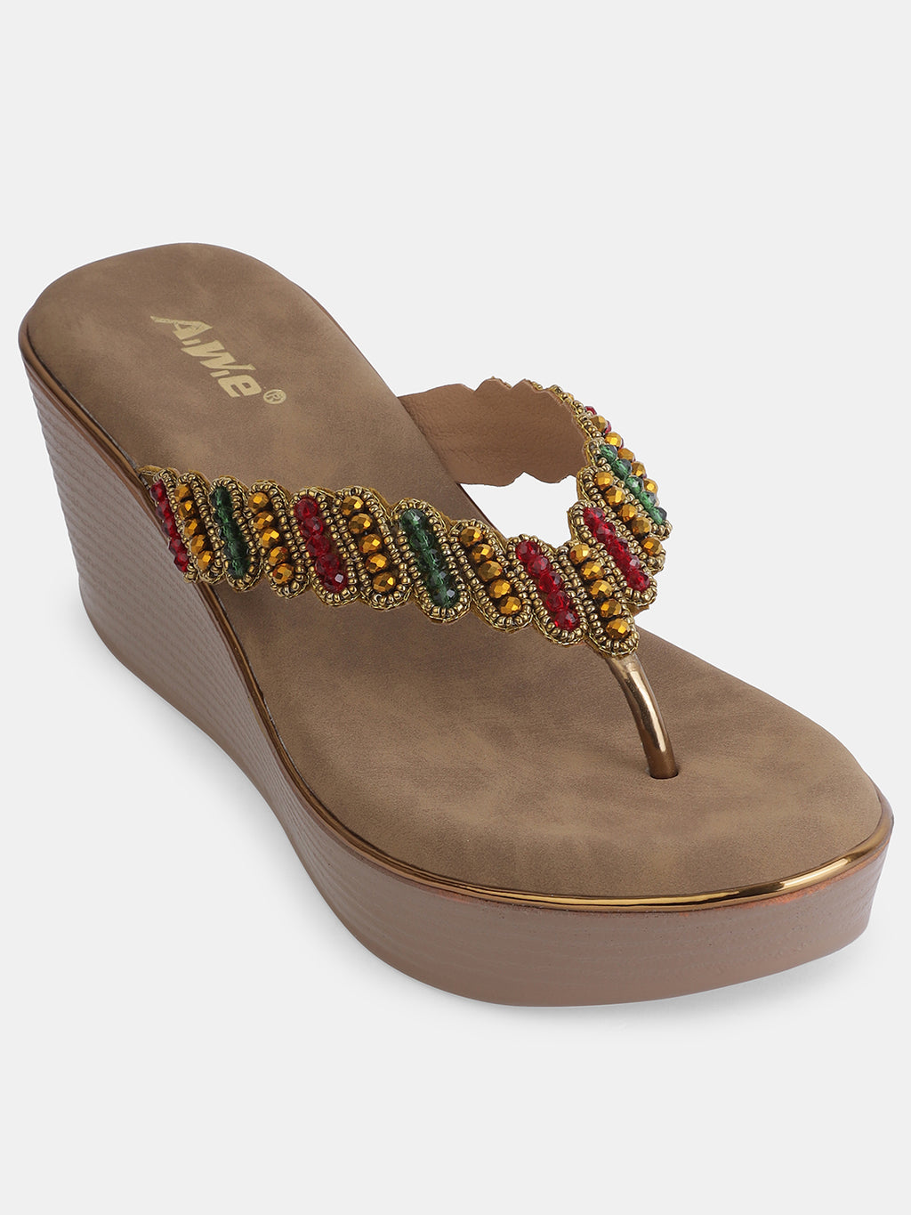 Aiwie Womens Embellished Ethnic Slip-On Flats | Beaded Traditional Toe Ring Sandals | Festive & Wedding Wear Footwear Heel Size : 2 Inches