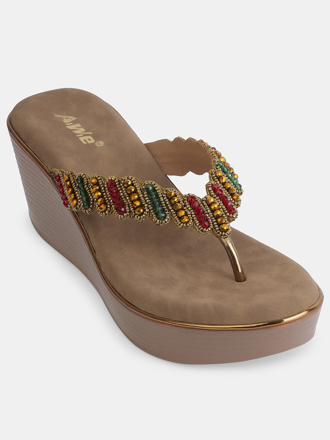 Aiwie Womens Embellished Ethnic Slip-On Flats | Beaded Traditional Toe Ring Sandals | Festive & Wedding Wear Footwear Heel Size : 2 Inches