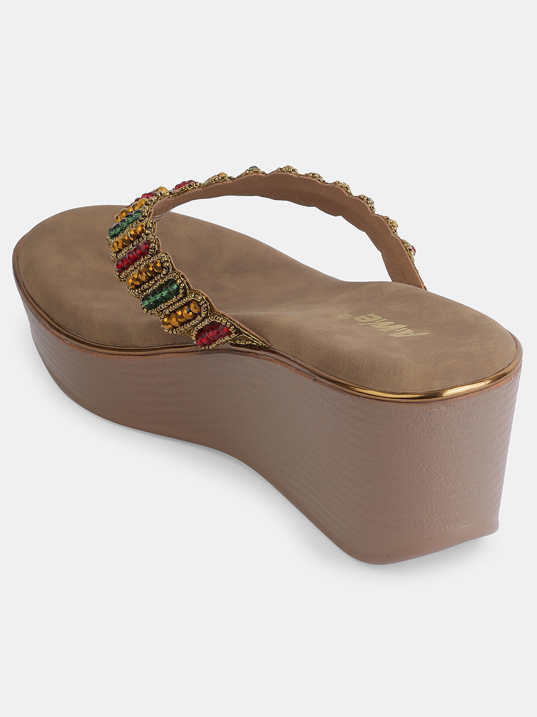 Aiwie Womens Embellished Ethnic Slip-On Flats | Beaded Traditional Toe Ring Sandals | Festive & Wedding Wear Footwear Heel Size : 2 Inches