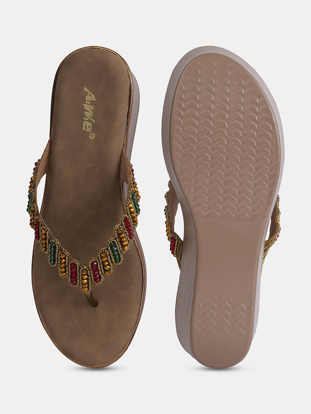 Aiwie Womens Embellished Ethnic Slip-On Flats | Beaded Traditional Toe Ring Sandals | Festive & Wedding Wear Footwear Heel Size : 2 Inches