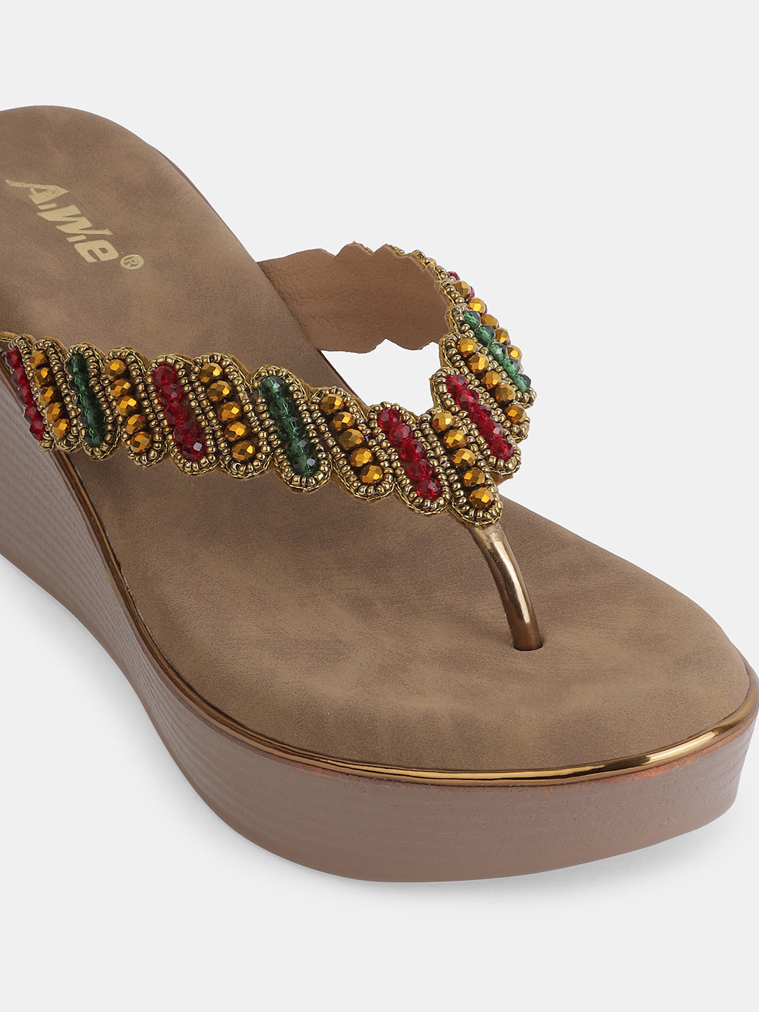 Aiwie Womens Embellished Ethnic Slip-On Flats | Beaded Traditional Toe Ring Sandals | Festive & Wedding Wear Footwear Heel Size : 2 Inches