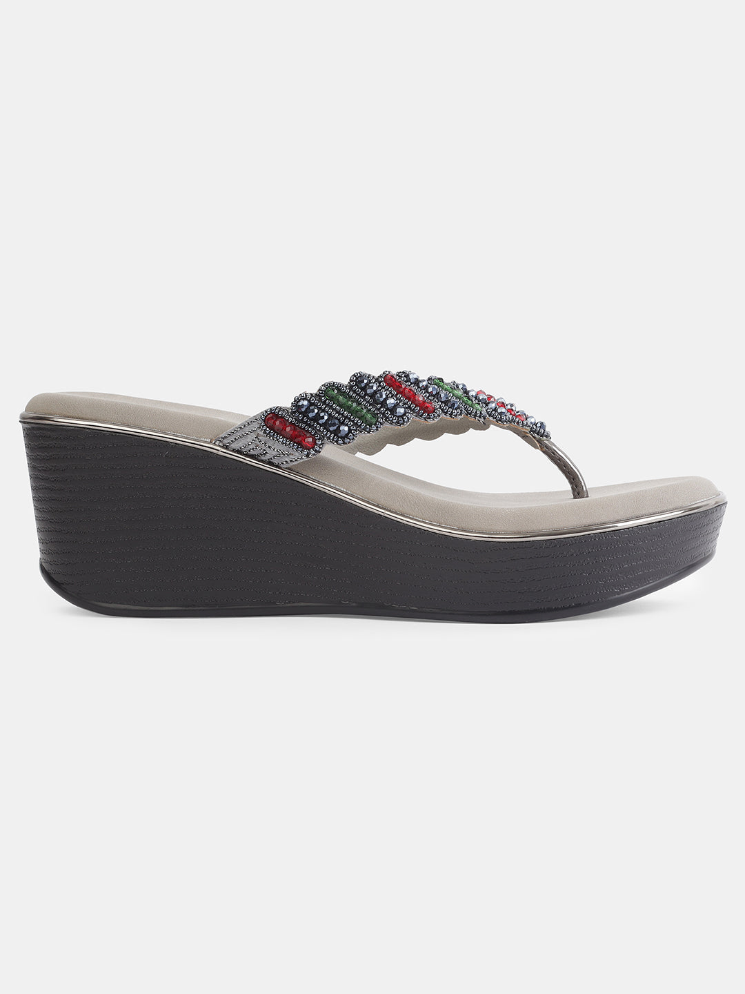 Aiwie Womens Embellished Ethnic Slip-On Flats | Beaded Traditional Toe Ring Sandals | Festive & Wedding Wear Footwear Heel Size : 2 Inches
