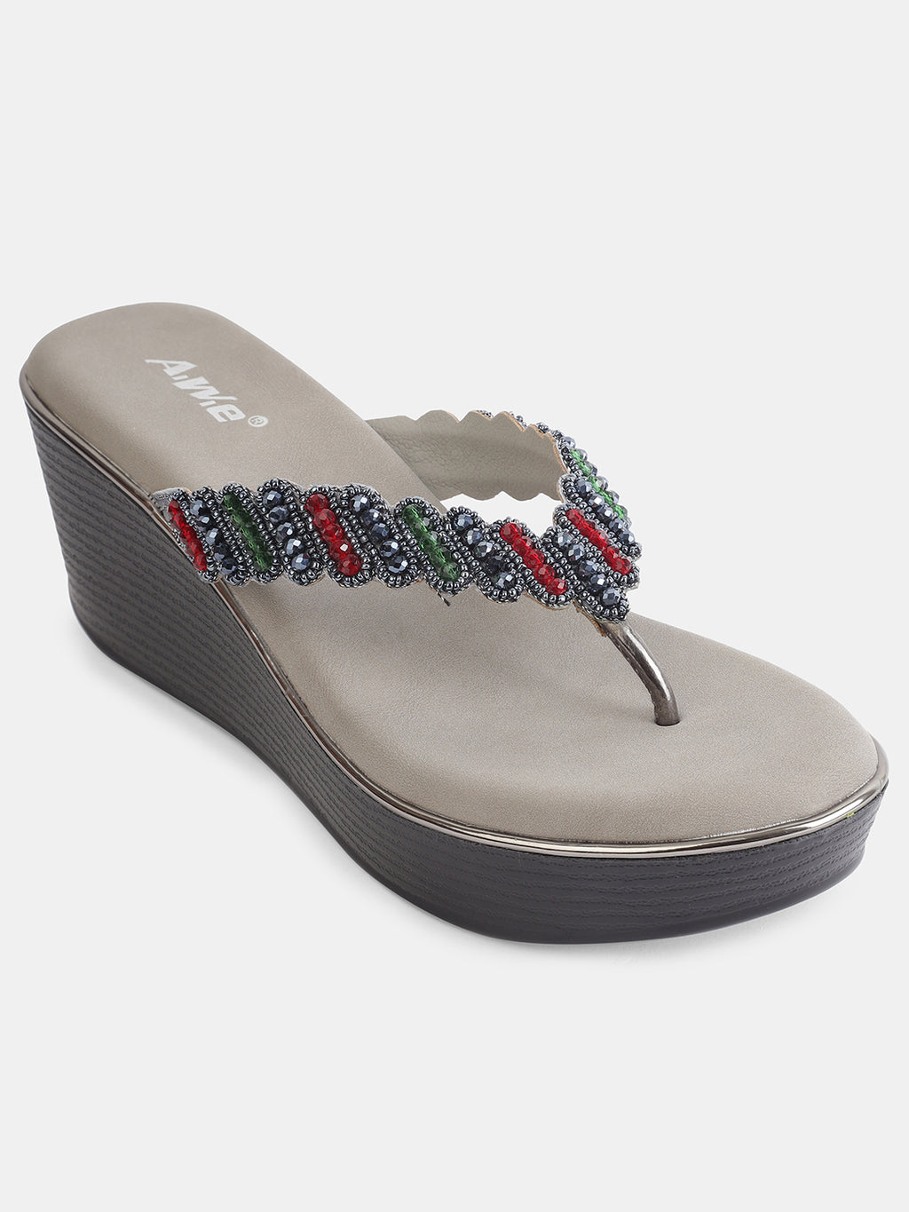 Aiwie Womens Embellished Ethnic Slip-On Flats | Beaded Traditional Toe Ring Sandals | Festive & Wedding Wear Footwear Heel Size : 2 Inches