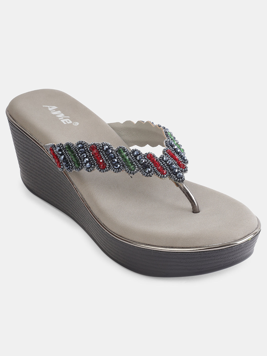 Aiwie Womens Embellished Ethnic Slip-On Flats | Beaded Traditional Toe Ring Sandals | Festive & Wedding Wear Footwear Heel Size : 2 Inches