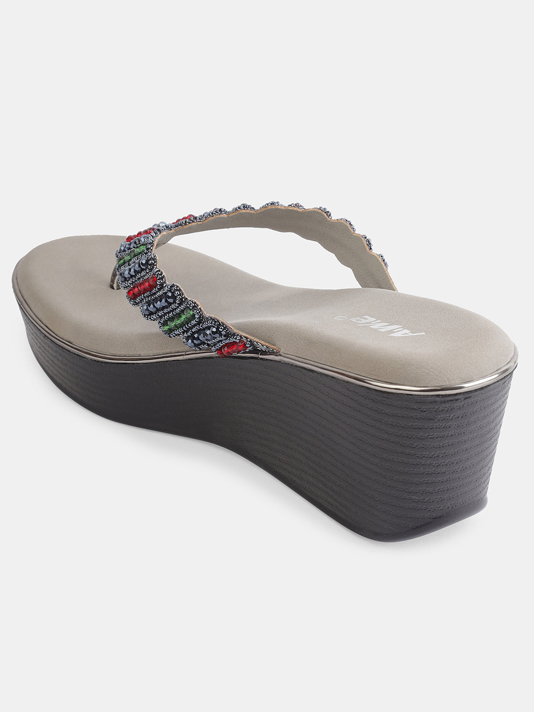Aiwie Womens Embellished Ethnic Slip-On Flats | Beaded Traditional Toe Ring Sandals | Festive & Wedding Wear Footwear Heel Size : 2 Inches