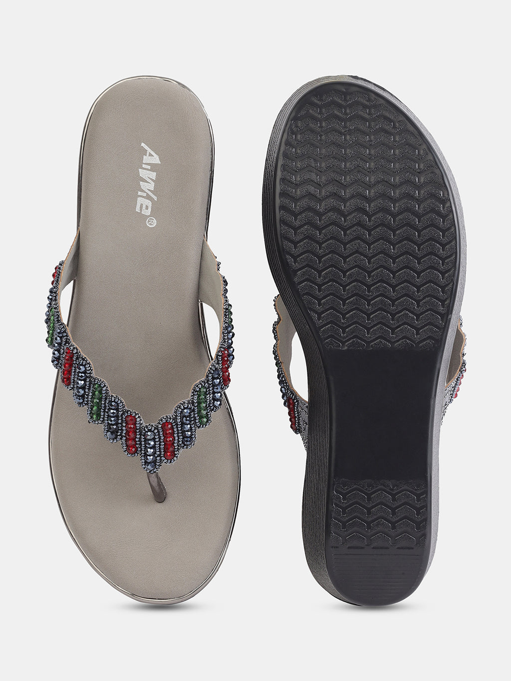 Aiwie Womens Embellished Ethnic Slip-On Flats | Beaded Traditional Toe Ring Sandals | Festive & Wedding Wear Footwear Heel Size : 2 Inches