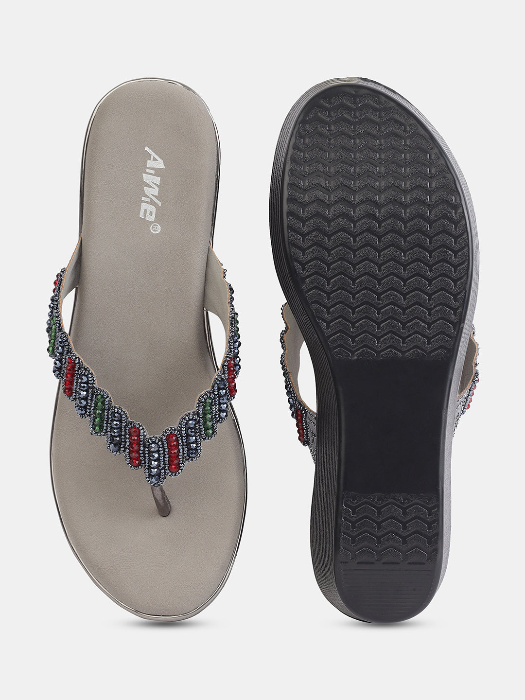 Aiwie Womens Embellished Ethnic Slip-On Flats | Beaded Traditional Toe Ring Sandals | Festive & Wedding Wear Footwear Heel Size : 2 Inches