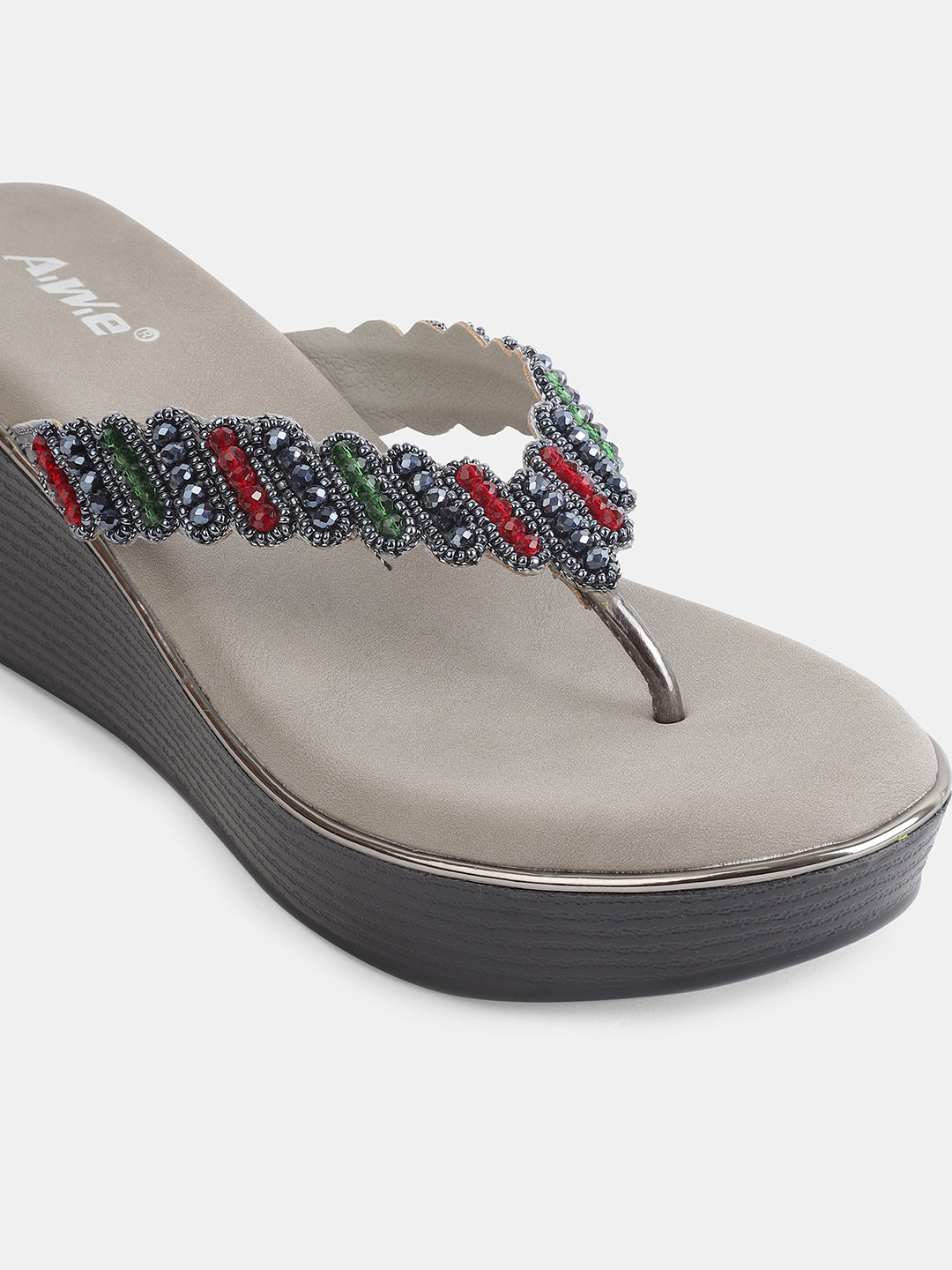 Aiwie Womens Embellished Ethnic Slip-On Flats | Beaded Traditional Toe Ring Sandals | Festive & Wedding Wear Footwear Heel Size : 2 Inches
