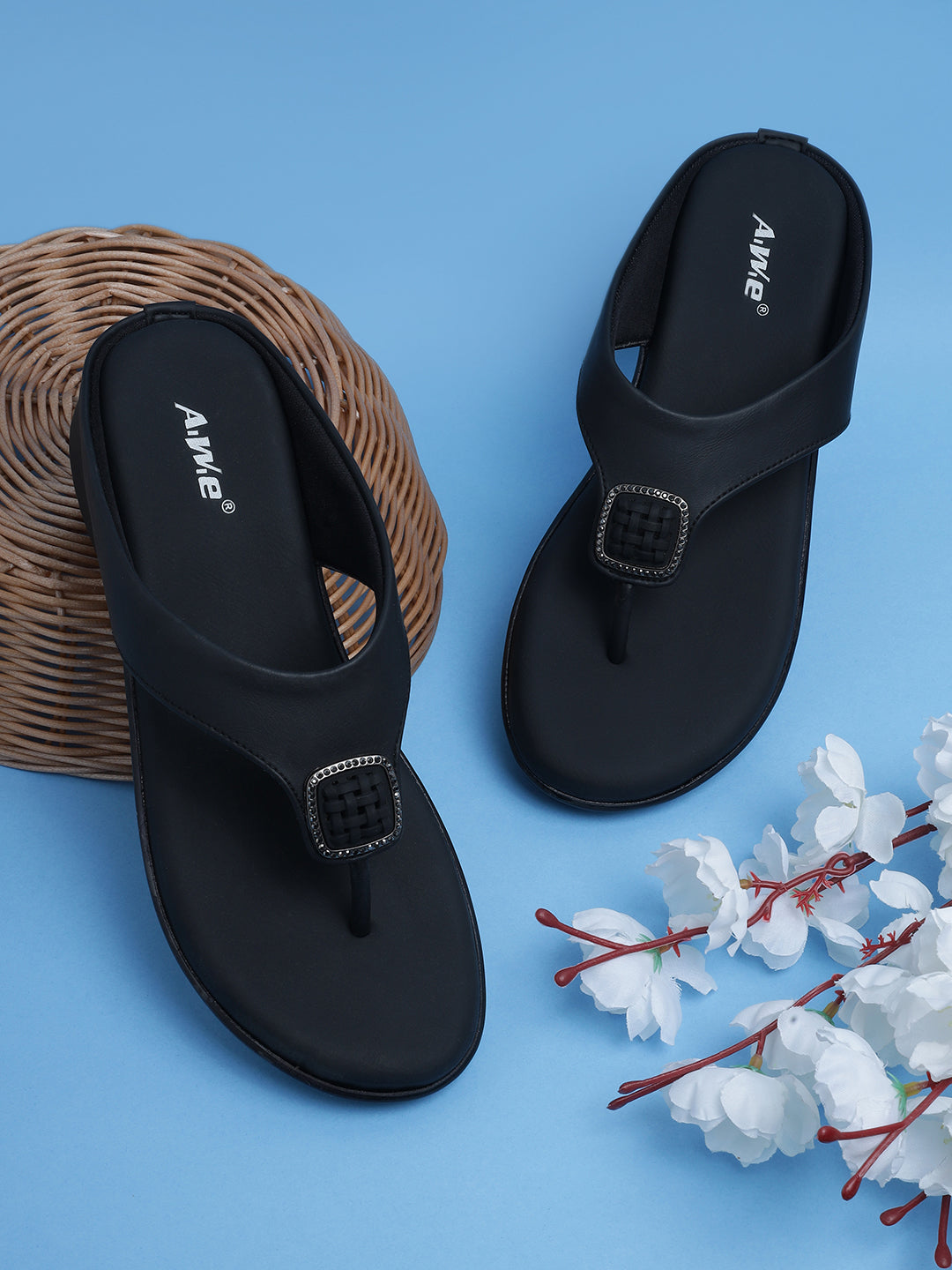 Aiwie Women's Toe-Ring Comfort Sandals with Stylish Buckle | Slip-On Flats for Daily & Casual Wear | Soft Cushioned Footbed
