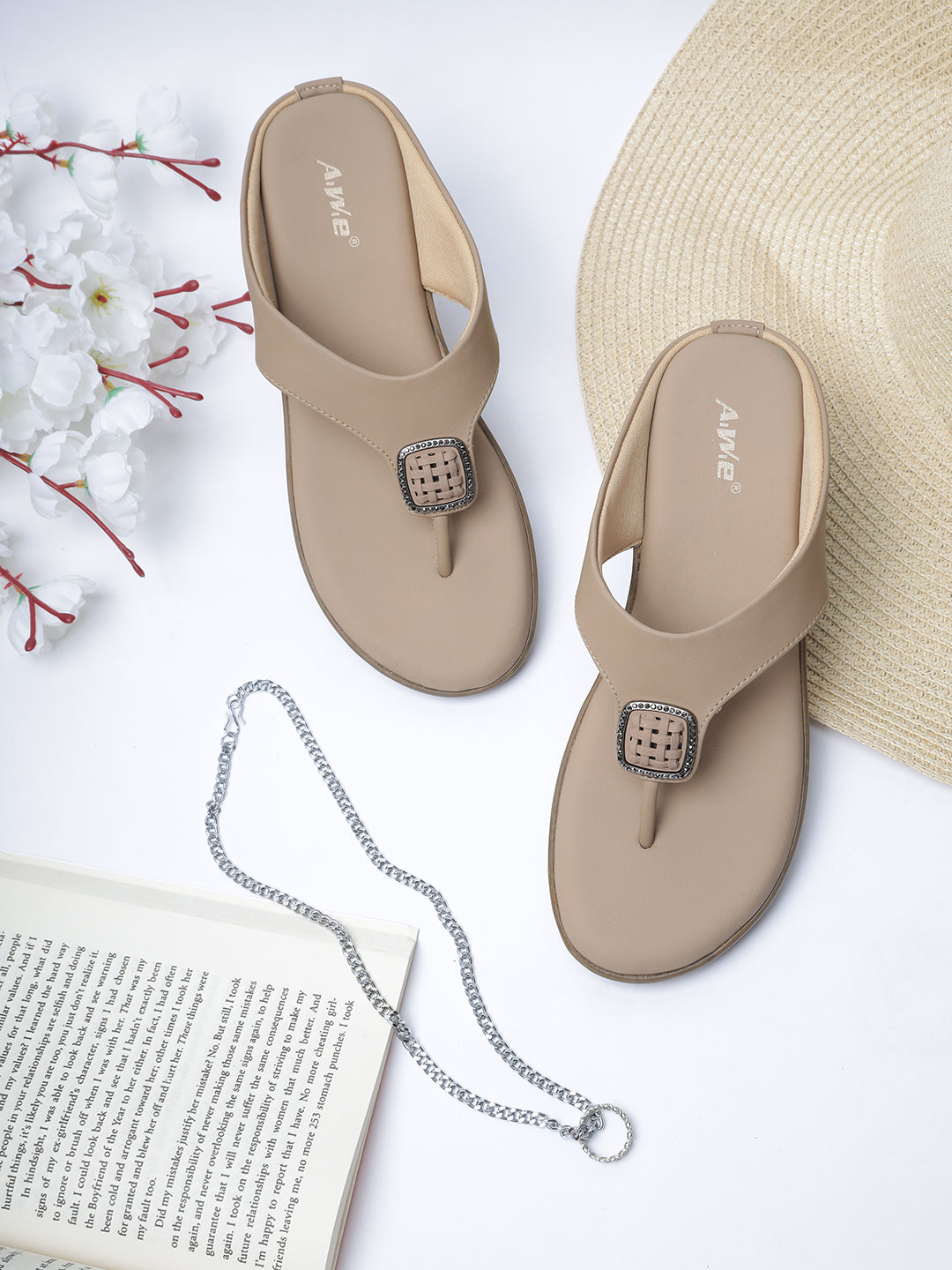 Aiwie Women's Toe-Ring Comfort Sandals with Stylish Buckle | Slip-On Flats for Daily & Casual Wear | Soft Cushioned Footbed