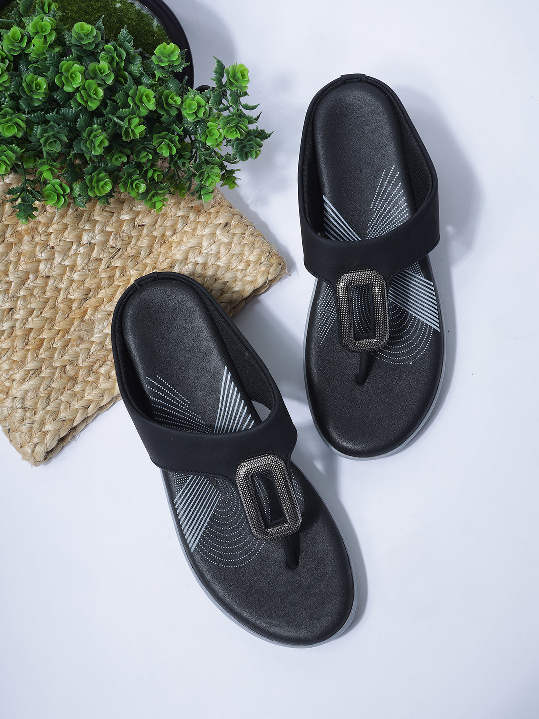 Aiwie Womens Stylish Slip-On Comfort Sandals with Toe Ring & Buckle Detail | Casual & Daily Wear Footwear Heel Size : 1.5 Inches