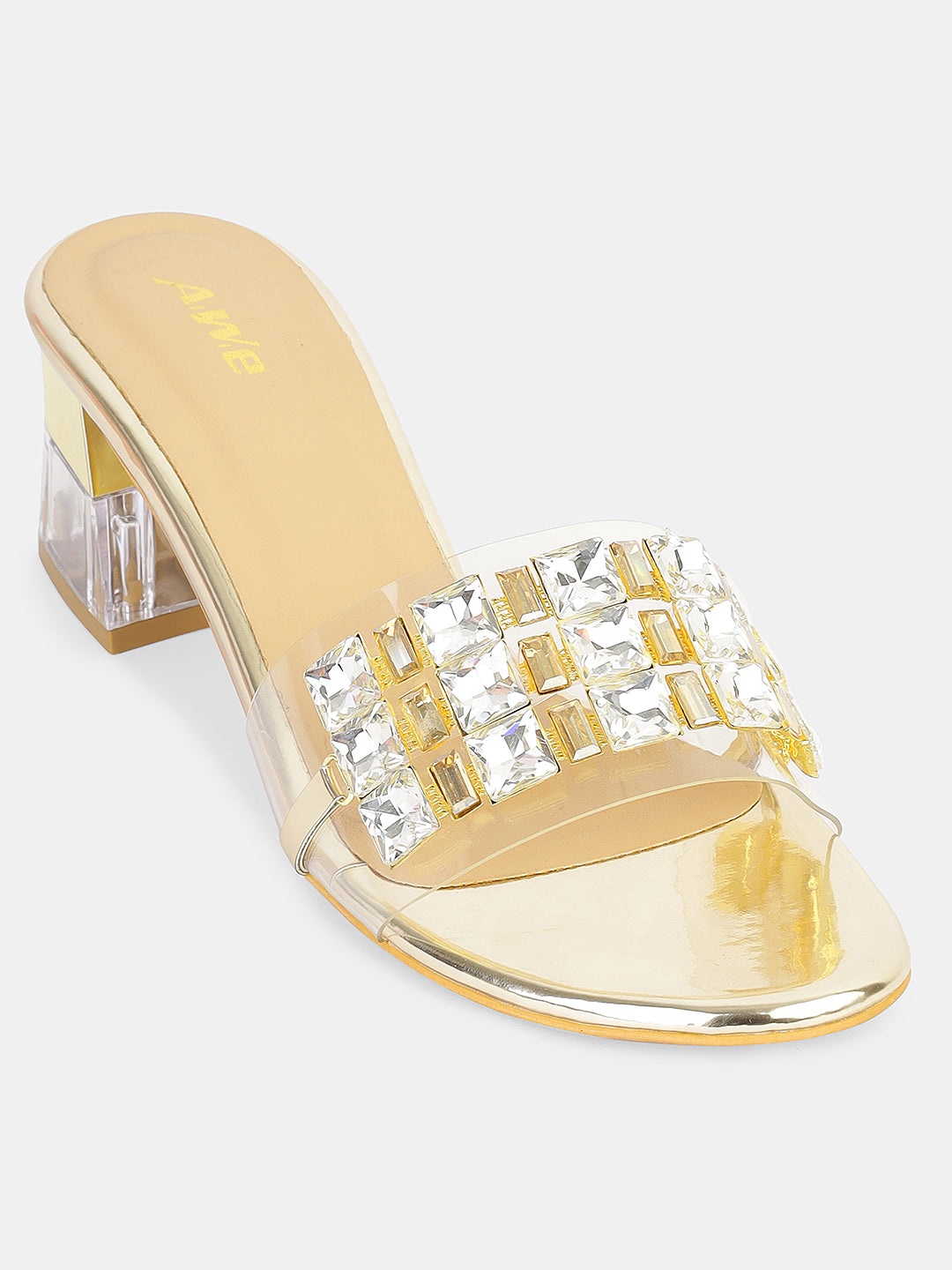 Womens Transparent Block Heel Slip-On with Studded Strap | Trendy Party & Casual Footwea Heel Size : 2 Inches