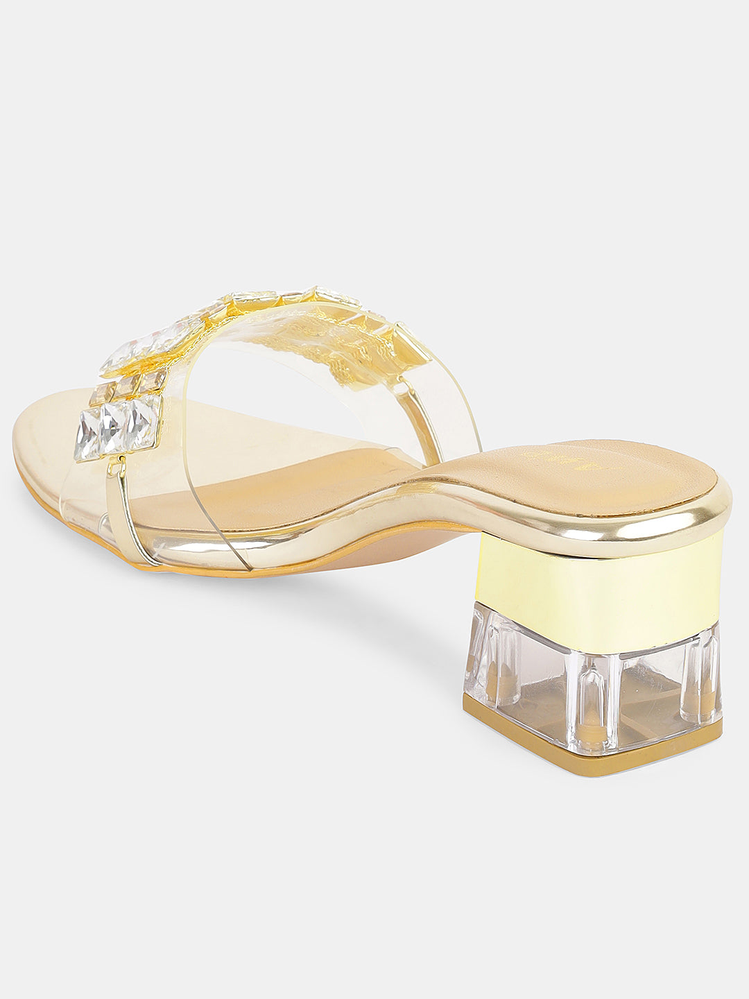 Womens Transparent Block Heel Slip-On with Studded Strap | Trendy Party & Casual Footwea Heel Size : 2 Inches