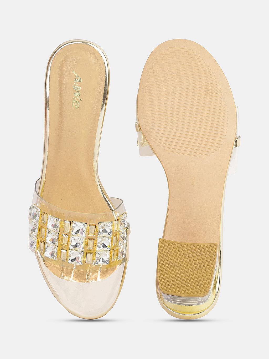 Womens Transparent Block Heel Slip-On with Studded Strap | Trendy Party & Casual Footwea Heel Size : 2 Inches