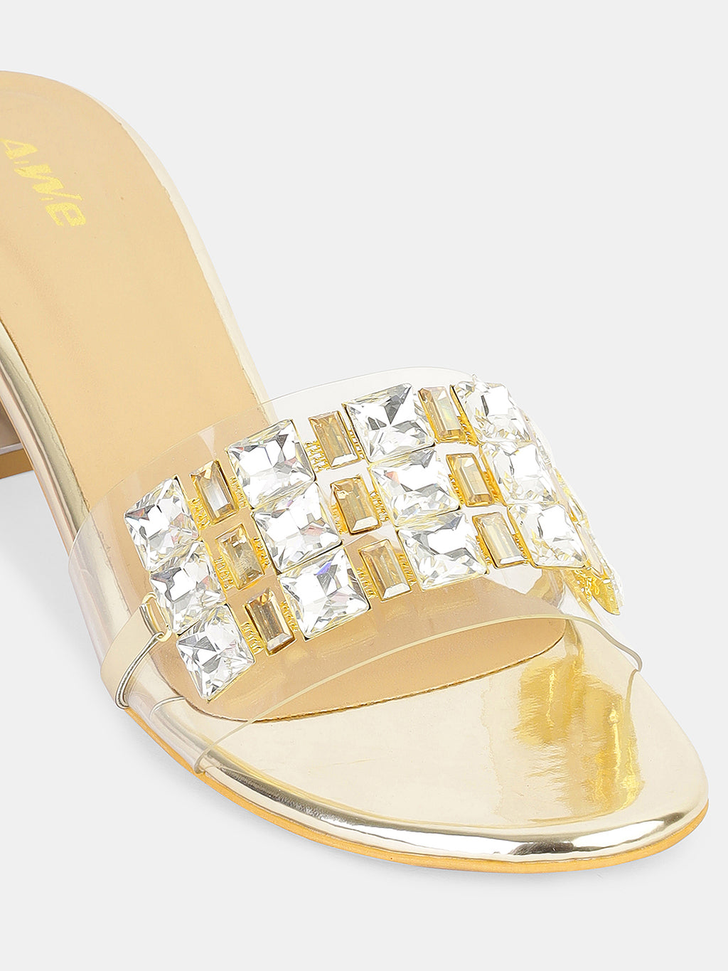 Womens Transparent Block Heel Slip-On with Studded Strap | Trendy Party & Casual Footwea Heel Size : 2 Inches