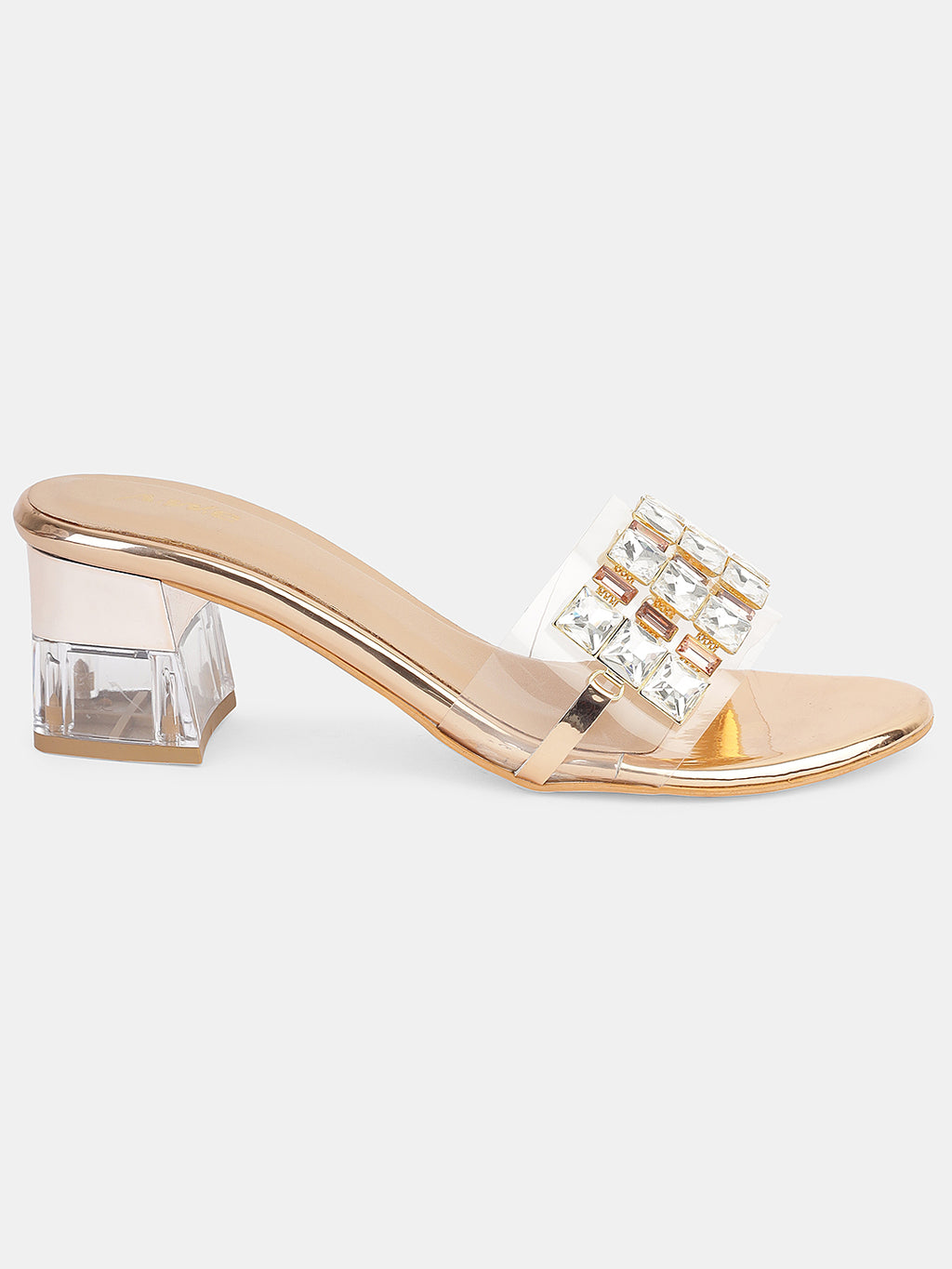 Womens Transparent Block Heel Slip-On with Studded Strap | Trendy Party & Casual Footwea Heel Size : 2 Inches