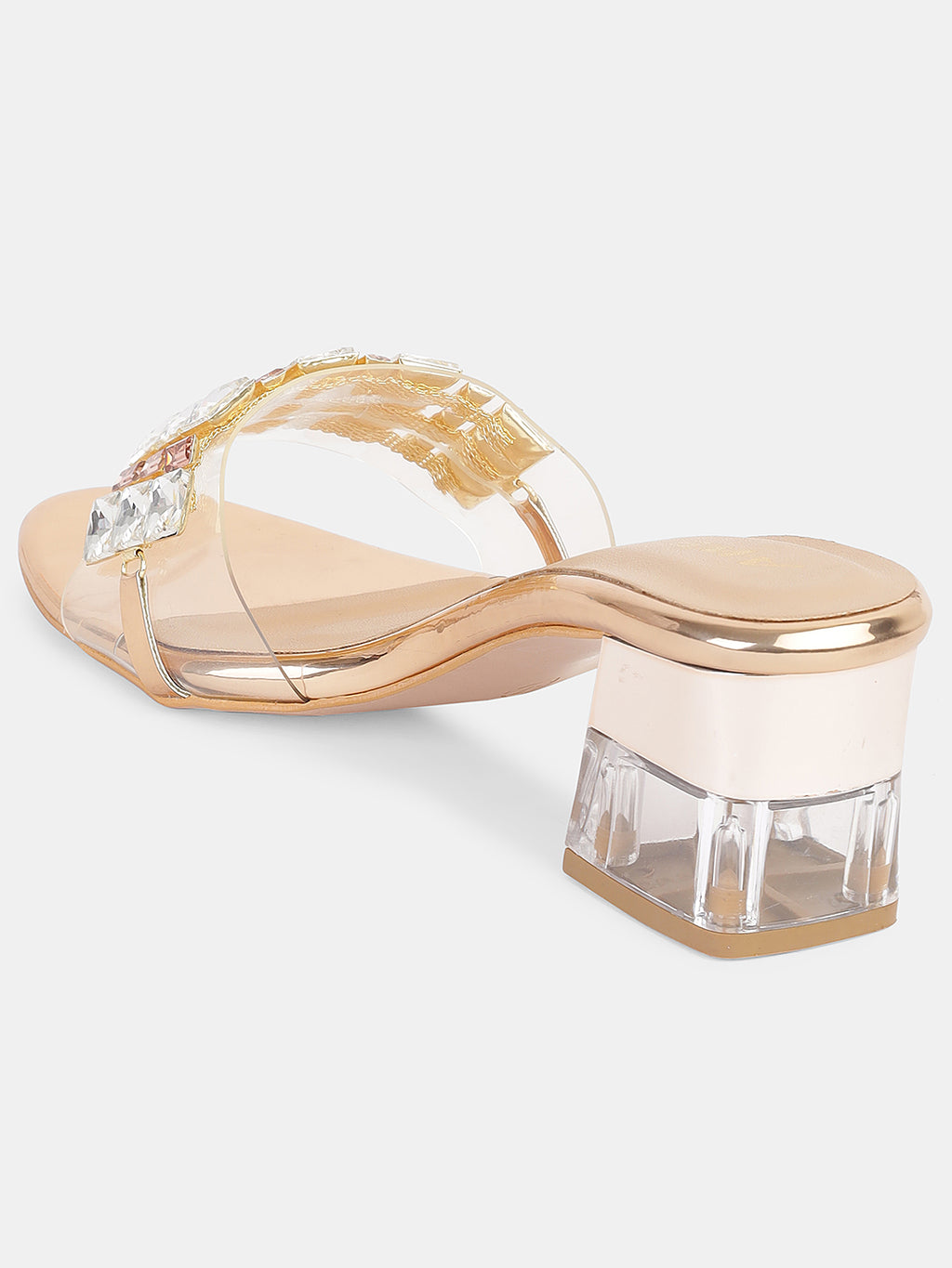 Womens Transparent Block Heel Slip-On with Studded Strap | Trendy Party & Casual Footwea Heel Size : 2 Inches